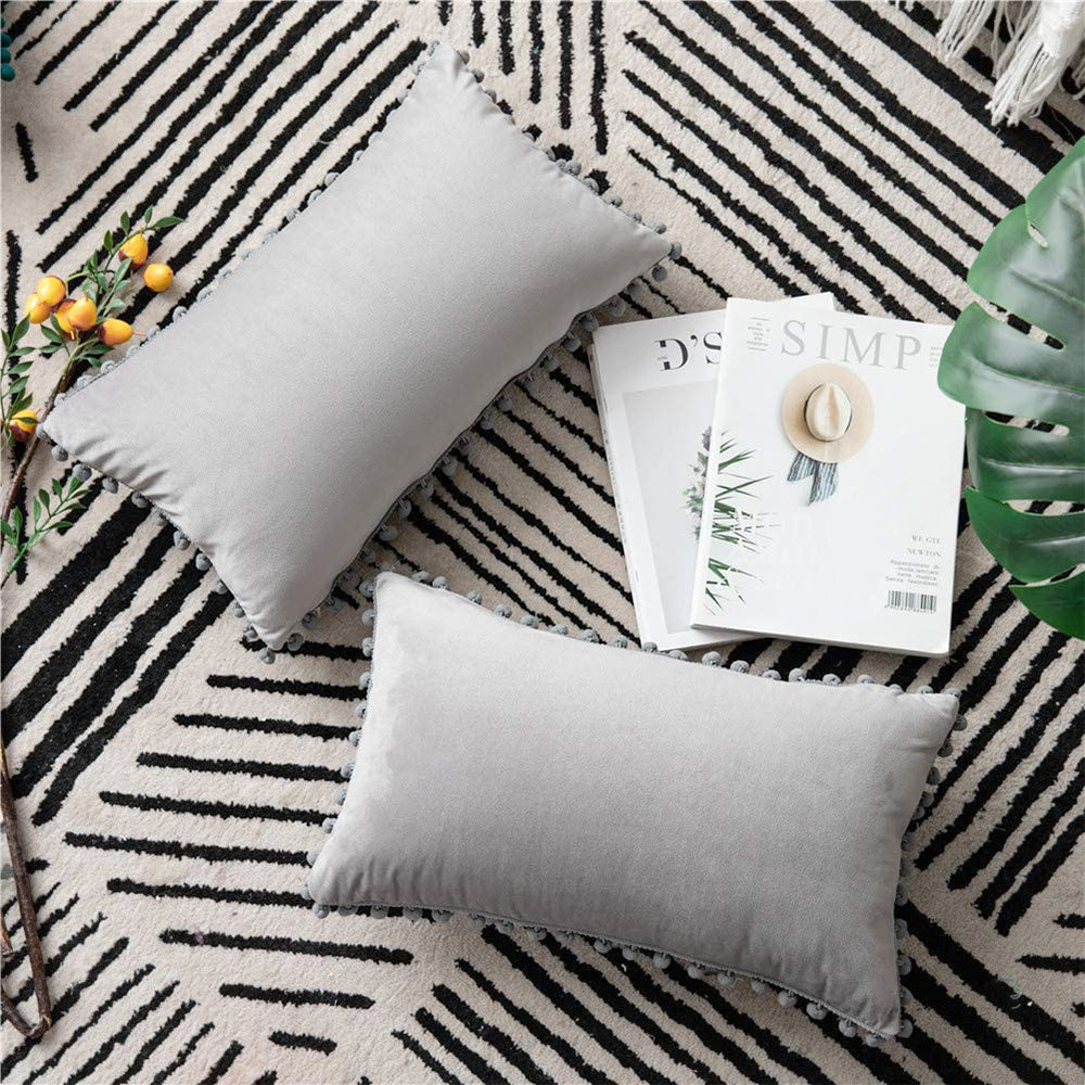 Velvet Pom-Pom Lumbar Pillow