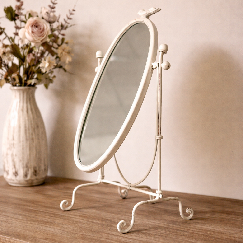 Vintage Ivory Tabletop Swing Mirror