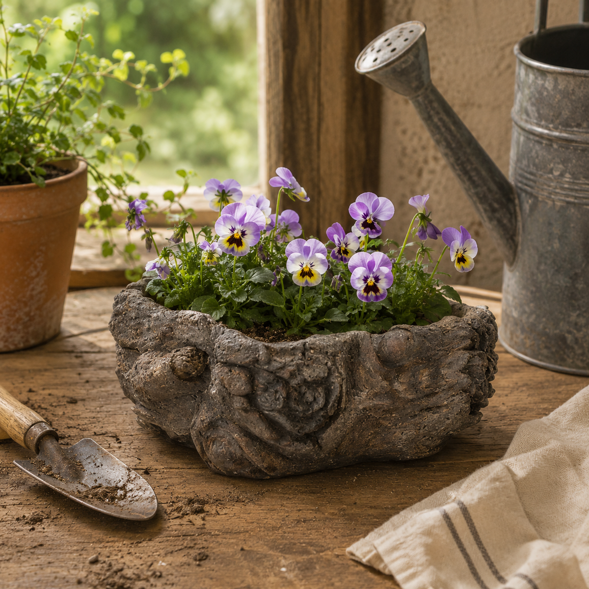 Enchanted Burlwood Cement Planter