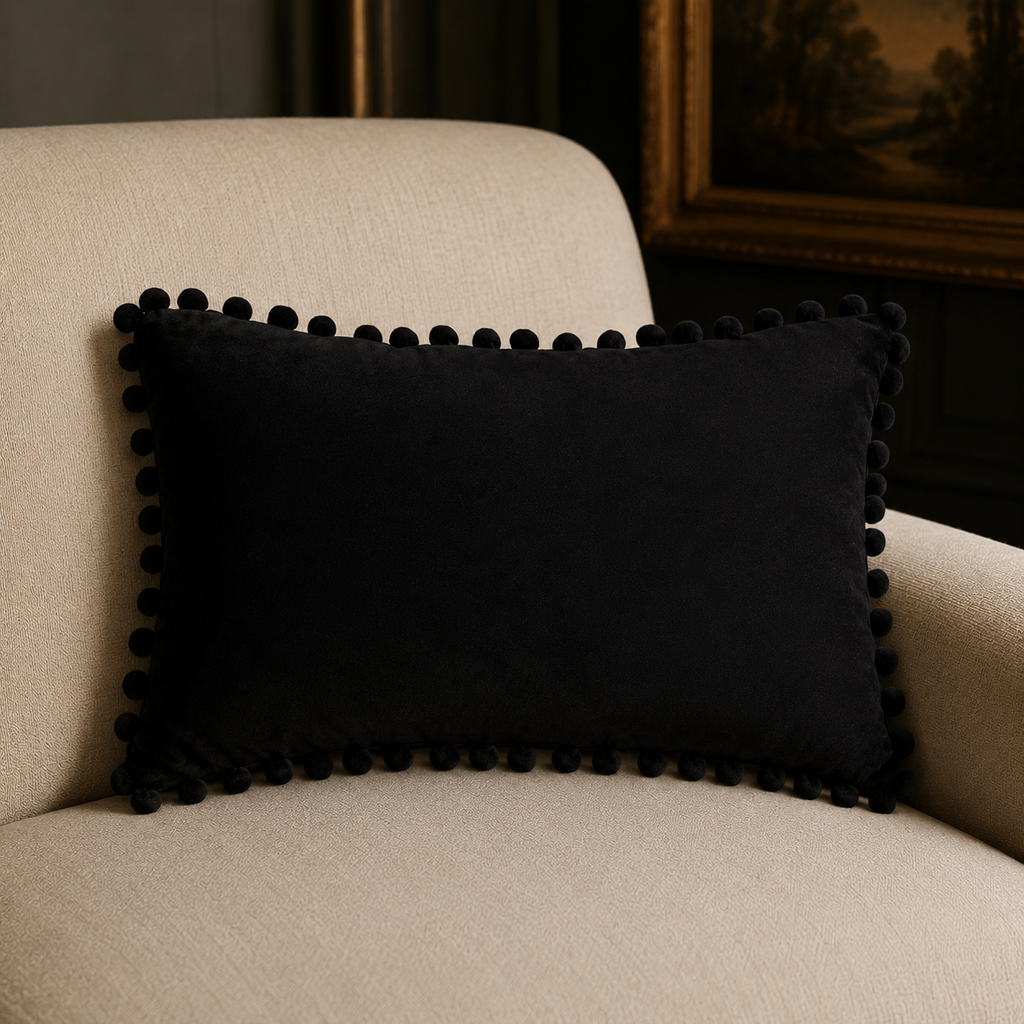Velvet Pom-Pom Lumbar Pillow