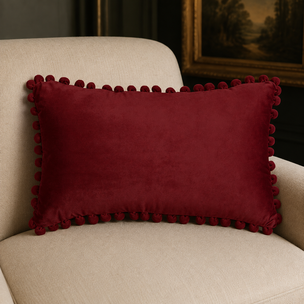 Velvet Pom-Pom Lumbar Pillow