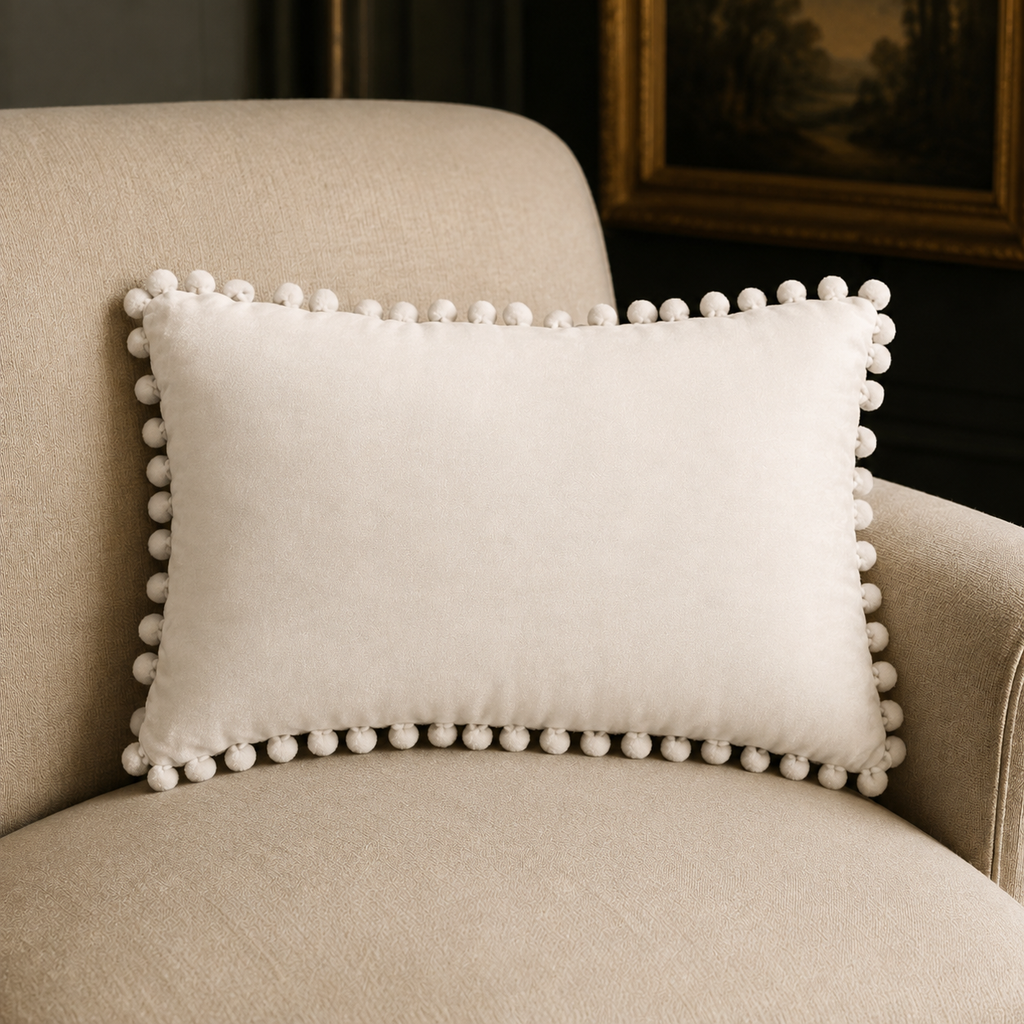Velvet Pom-Pom Lumbar Pillow