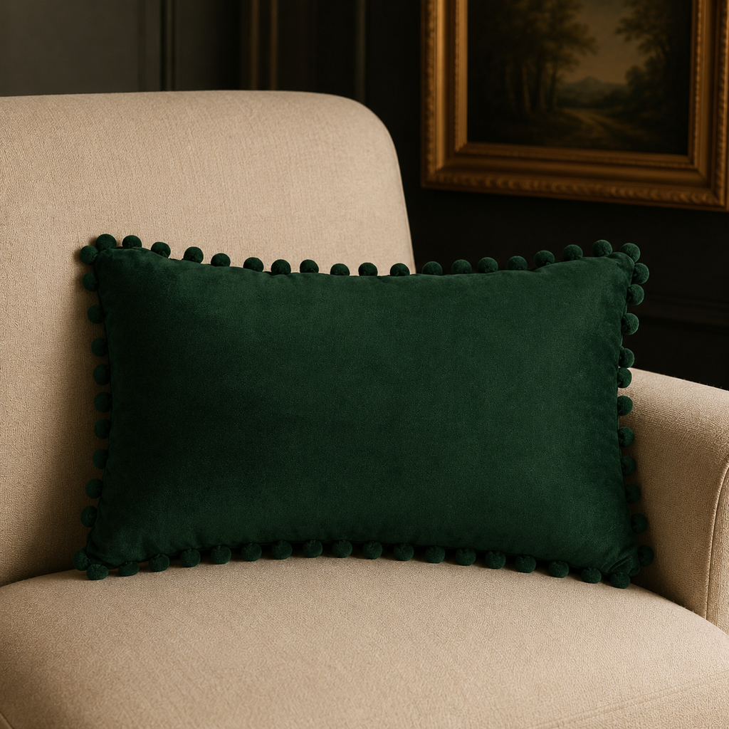 Velvet Pom-Pom Lumbar Pillow