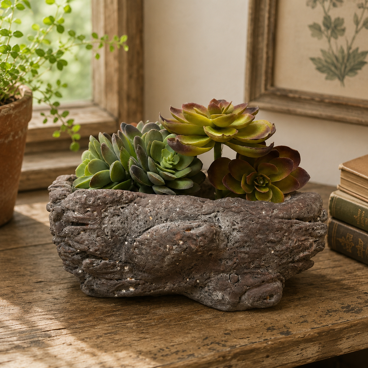 Enchanted Burlwood Cement Planter