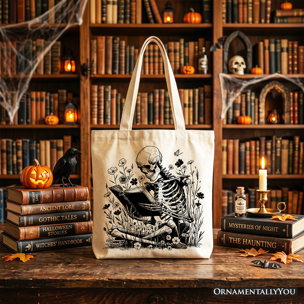 Gothic Reading Skeleton Tote