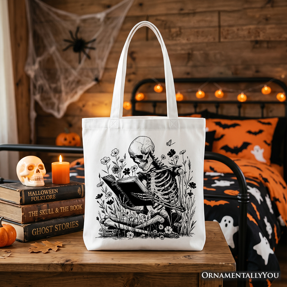 Gothic Reading Skeleton Tote