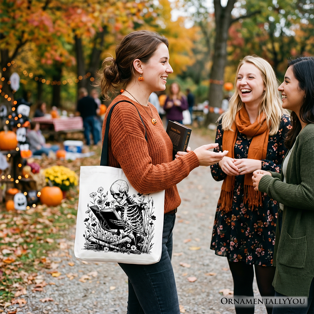 Gothic Reading Skeleton Tote