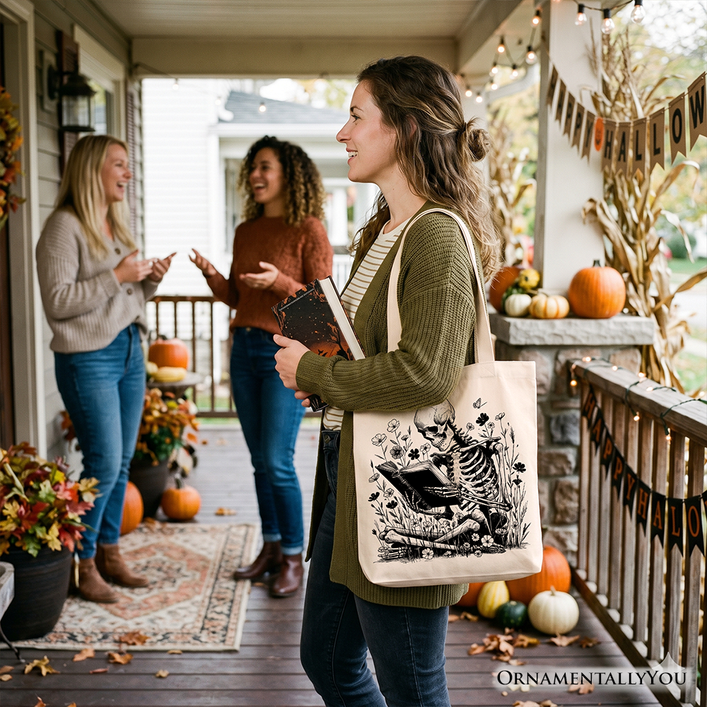 Gothic Reading Skeleton Tote