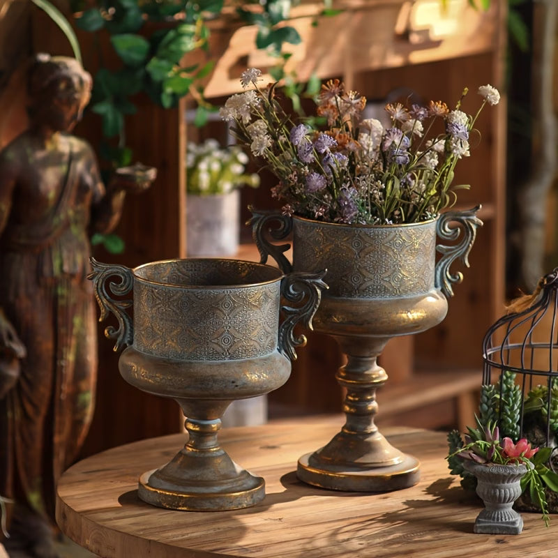 Antique Gold Pedestal Urn Planter