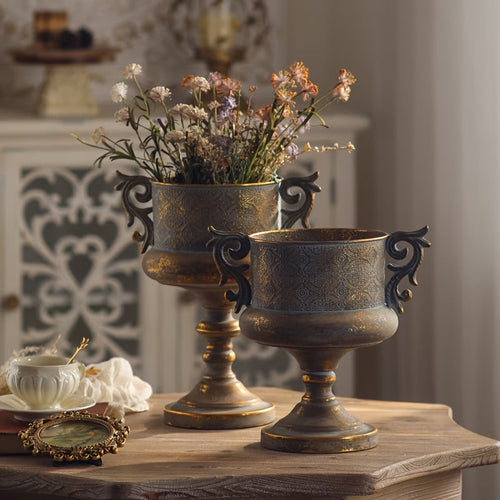 Antique Gold Pedestal Urn Planter