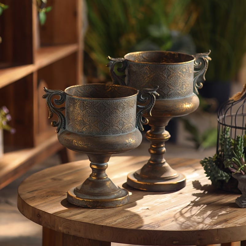 Antique Gold Pedestal Urn Planter