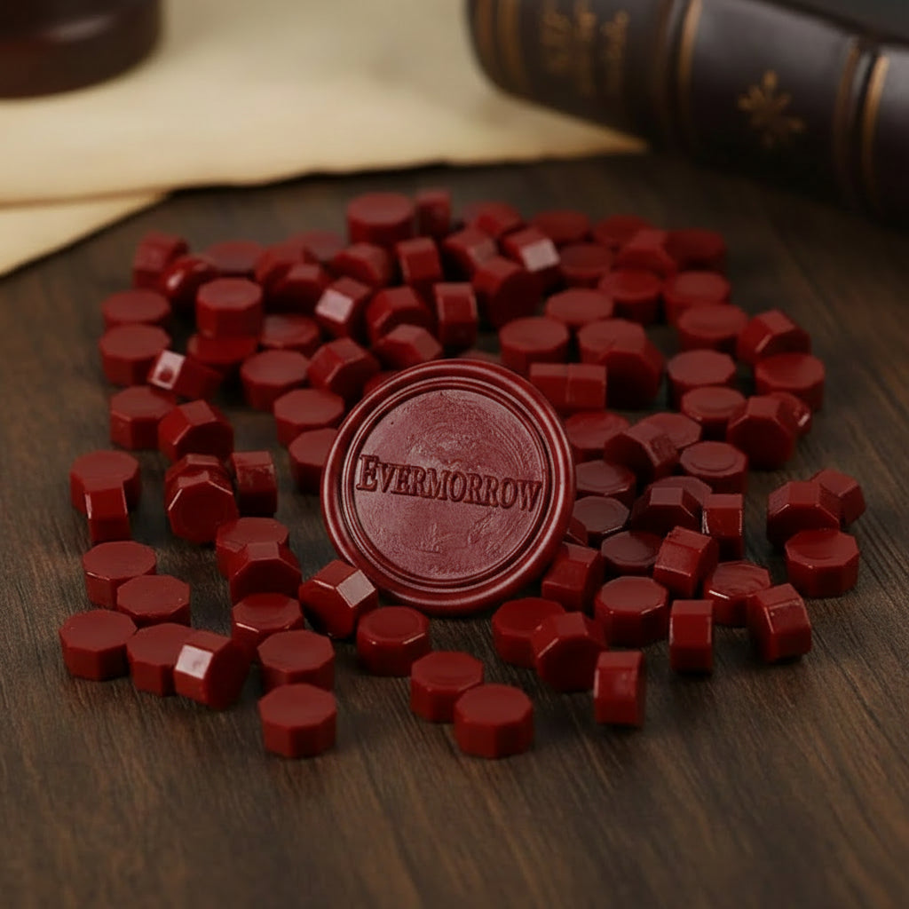 Red hexagonal tiles with a central embossed design on a white background