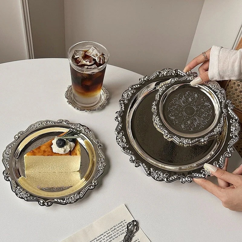 Vintage Baroque Trinket & Dessert Tray | Gold & Silver