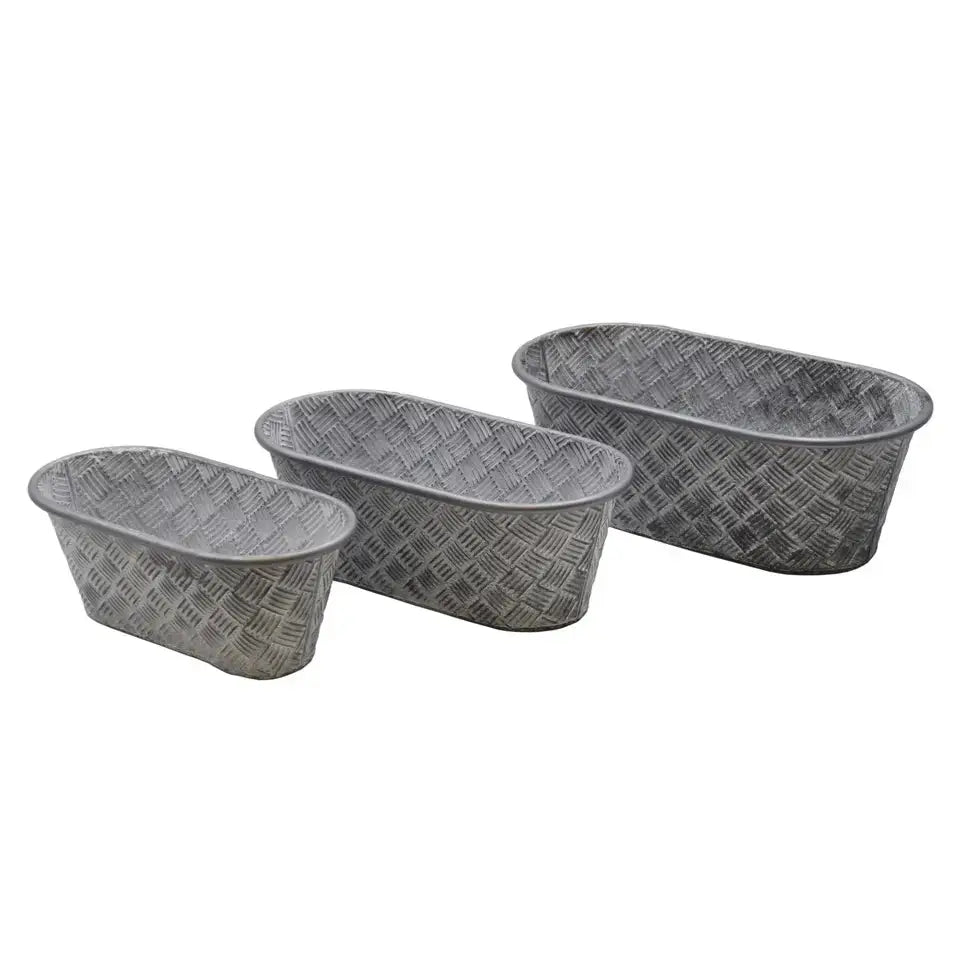 Vintage Basketweave Oval Planters – Set of 3