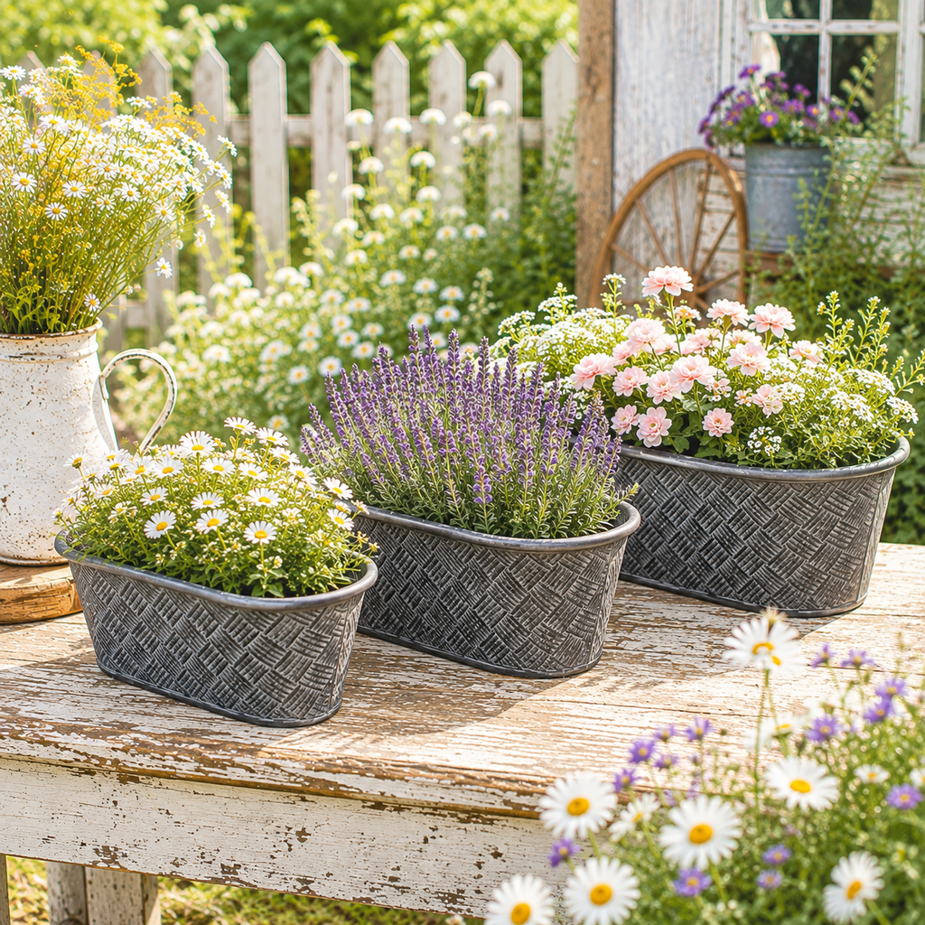 Vintage Basketweave Oval Planters – Set of 3