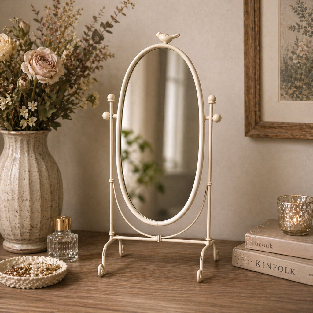 Vintage Ivory Tabletop Swing Mirror