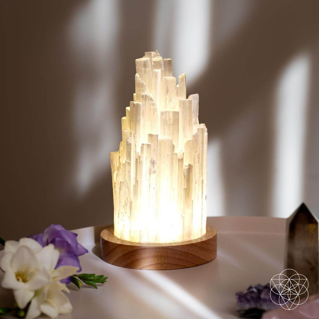 Moonveil | Natural Selenite Crystal Lamp